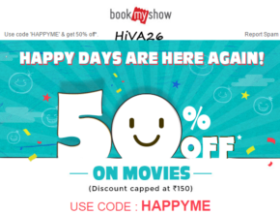 bookmyshow happy days 50% off offer hiva26